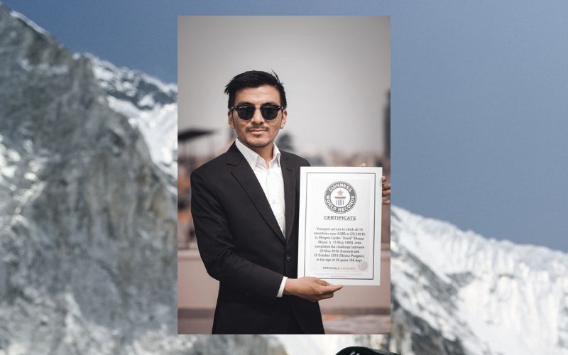 Mingma David Sherpa holding his Guinness World Record